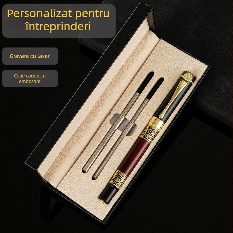Set cadou stilou cu corp metalic, vârf 0,5 mm, logo personalizat