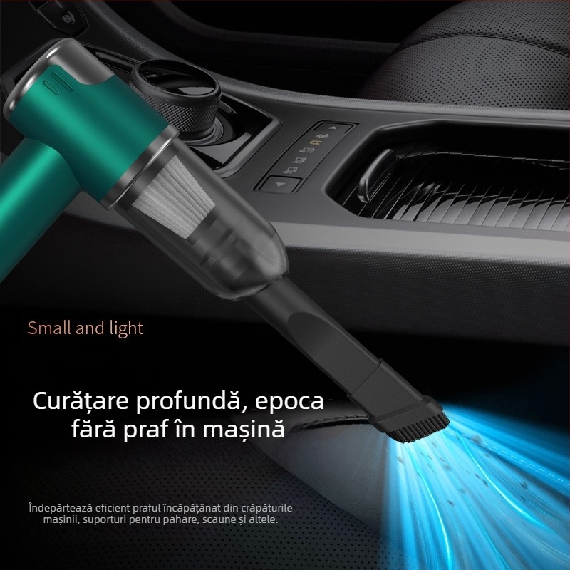Aspirator portabil fără fir pentru mașină și casă, duză ciclonică, aspirație 2100–3000 Pa, putere 75W, autonomie 0–1 h, baterie încorporată 1600–2000 mAh