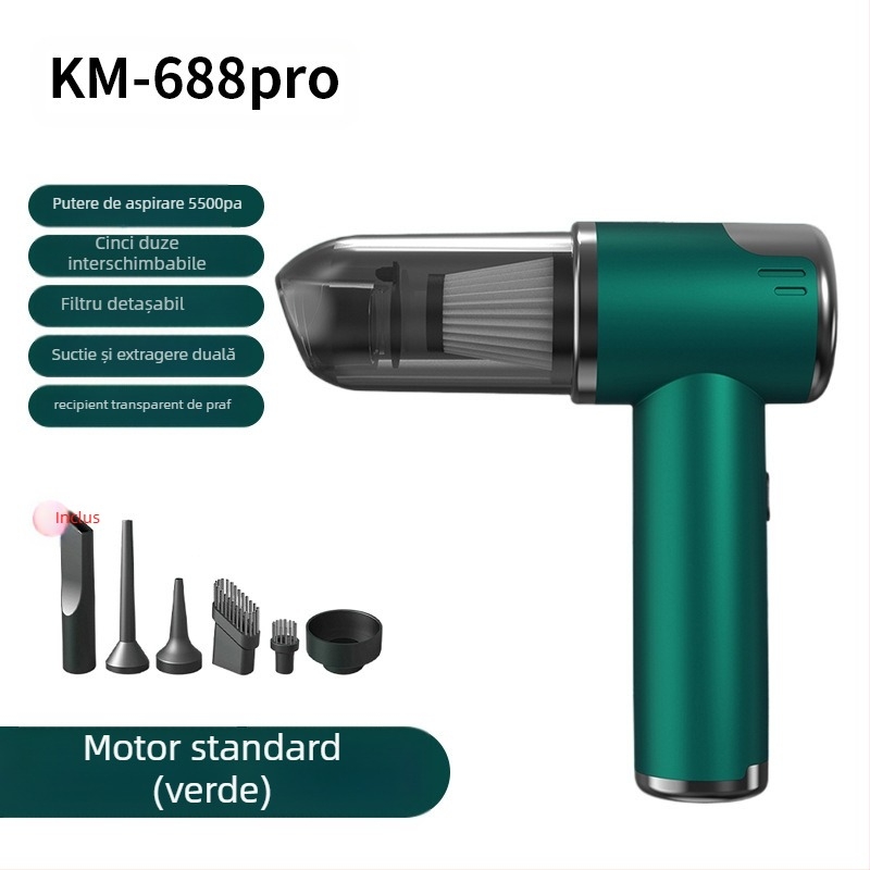 Aspirator portabil fără fir pentru mașină și casă, duză ciclonică, aspirație 2100–3000 Pa, putere 75W, autonomie 0–1 h, baterie încorporată 1600–2000 mAh