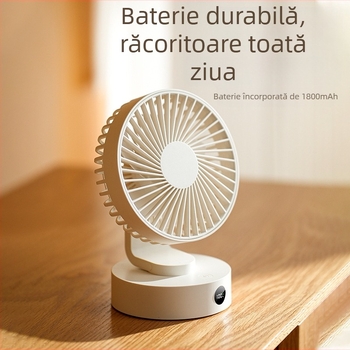 Ventilator USB de birou, portabil, motor fără perii, 5 palete, 5V 5W, baterie încorporată 1200–2000mAh
