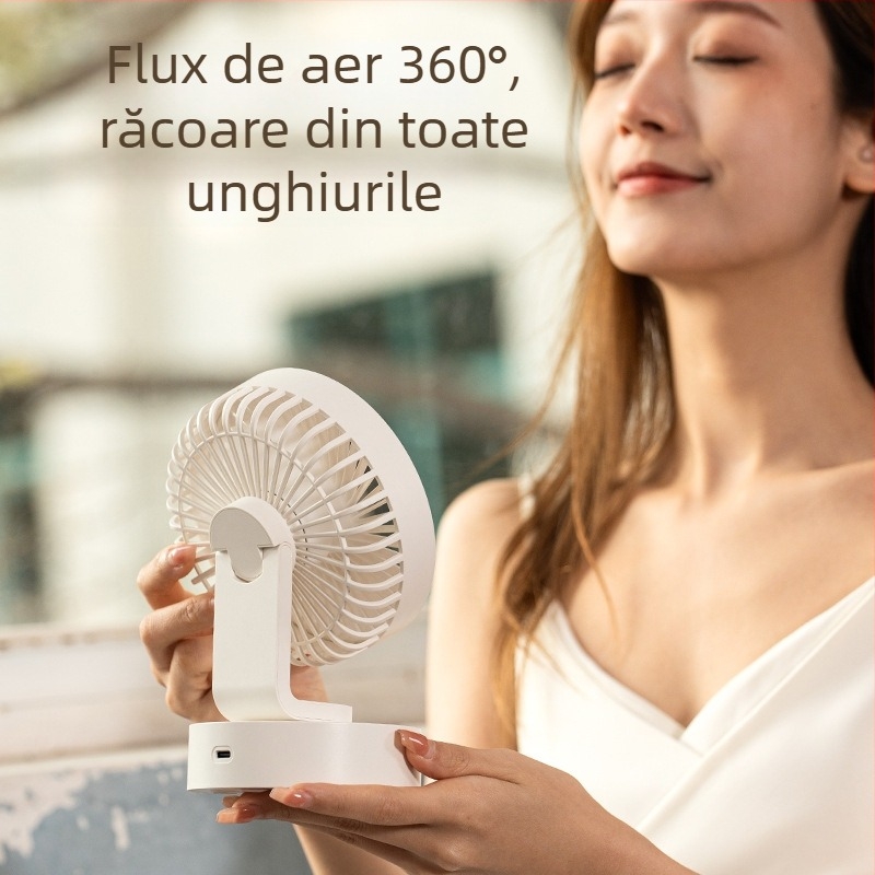 Ventilator USB de birou, portabil, motor fără perii, 5 palete, 5V 5W, baterie încorporată 1200–2000mAh