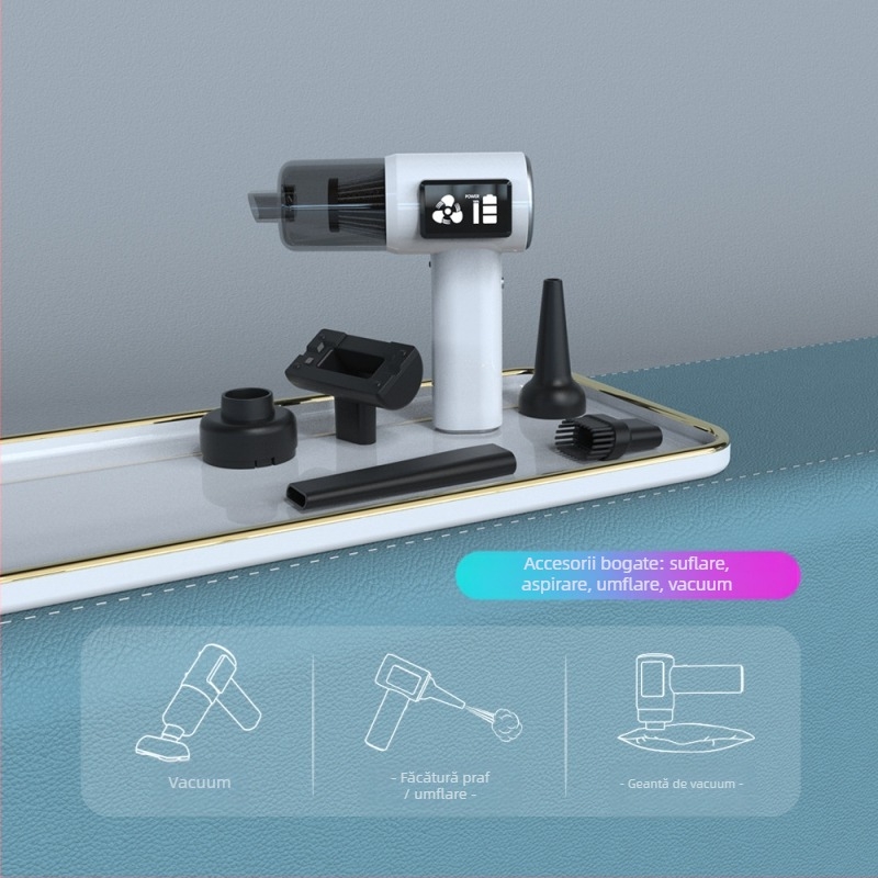 Aspirator auto fără fir cu afișaj digital, utilizare duală mașină-casă, portabil, 60W, 6000Pa, încărcabil