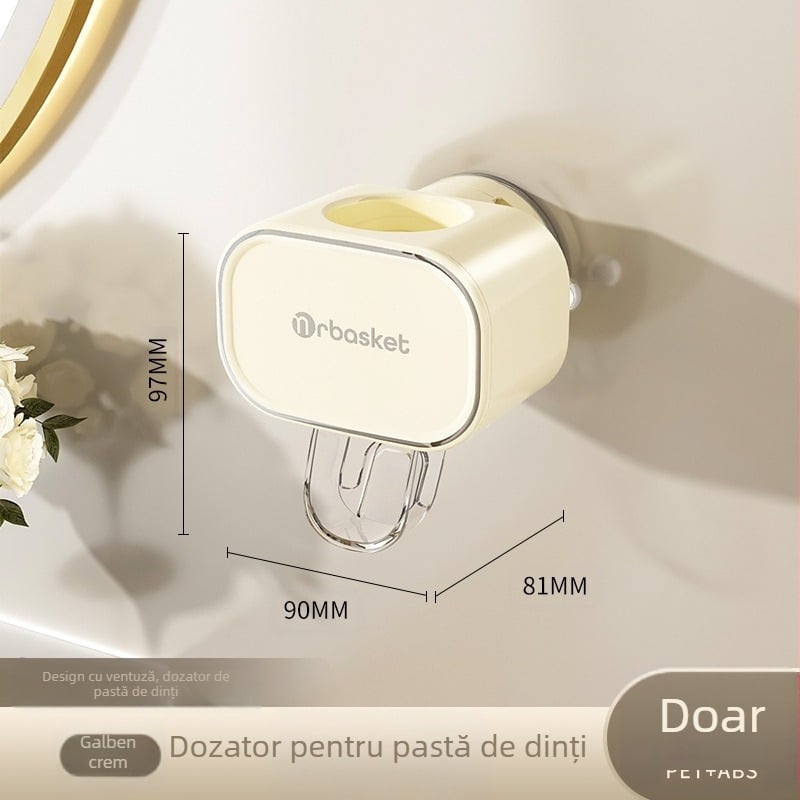 Presator automat de pastă de dinți, montat pe perete cu aspirație, suport pentru periuțe și pastă, etichetă privată licențabilă