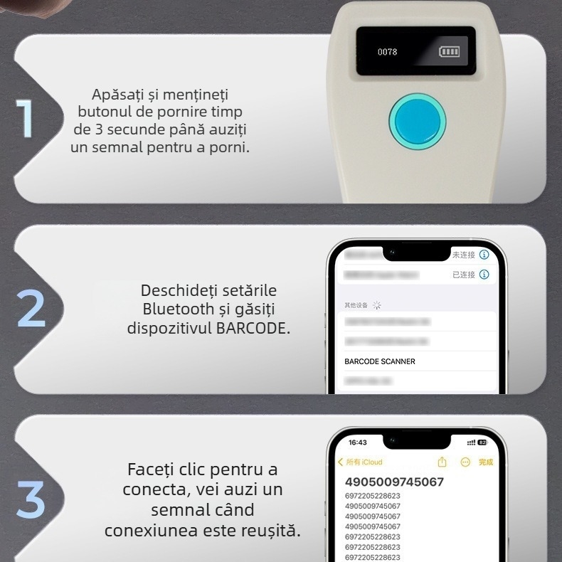 RUIDIDA 2D scanner de mână pentru coduri de bare, interfață USB, rezoluție 640x480, 120fps