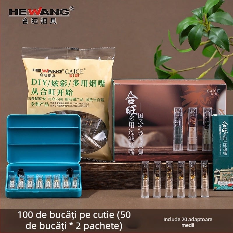 Filtru de țigară din plante, de unică folosință, 100 buc, Hewang, universal pentru gros/mediu/fin