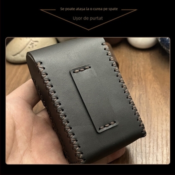 MR.K Cutie de țigări din piele de primă strat – piele tăiată vegetal, 20 țigări, Stil chinezesc nou, Multifuncțională: breloc, depozitare, power bank, iluminare