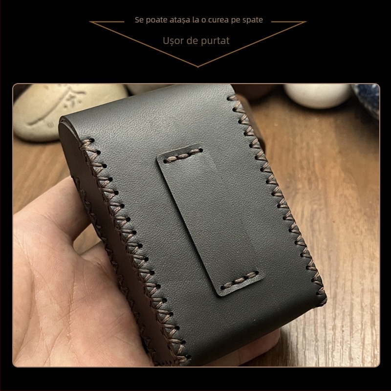 MR.K Cutie de țigări din piele de primă strat – piele tăiată vegetal, 20 țigări, Stil chinezesc nou, Multifuncțională: breloc, depozitare, power bank, iluminare