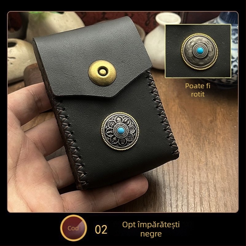 MR.K Cutie de țigări din piele de primă strat – piele tăiată vegetal, 20 țigări, Stil chinezesc nou, Multifuncțională: breloc, depozitare, power bank, iluminare