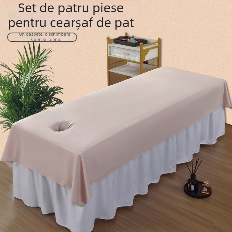 Cearșaf de pat pentru salonul de înfrumusețare cu găuri, țesătură twill, fibră chimică, culoare solidă, vopsire reactiva, personalizare disponibilă, opțiune pentru o singură piesă