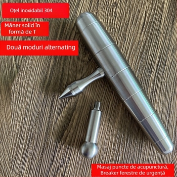 304 oțel inoxidabil, tijă tactică EDC în formă de T, cu țintire pe puncte de presiune pentru autoapărare și spargerea geamului mașinii