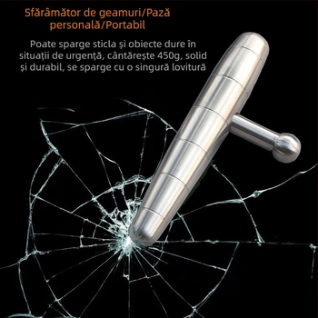 304 oțel inoxidabil, tijă tactică EDC în formă de T, cu țintire pe puncte de presiune pentru autoapărare și spargerea geamului mașinii