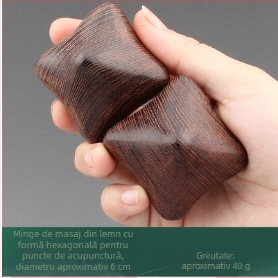 Yuexin Masaj acupunctor din lemn – Minge hexagonală pentru masaj punctual, pentru fitness și sănătate