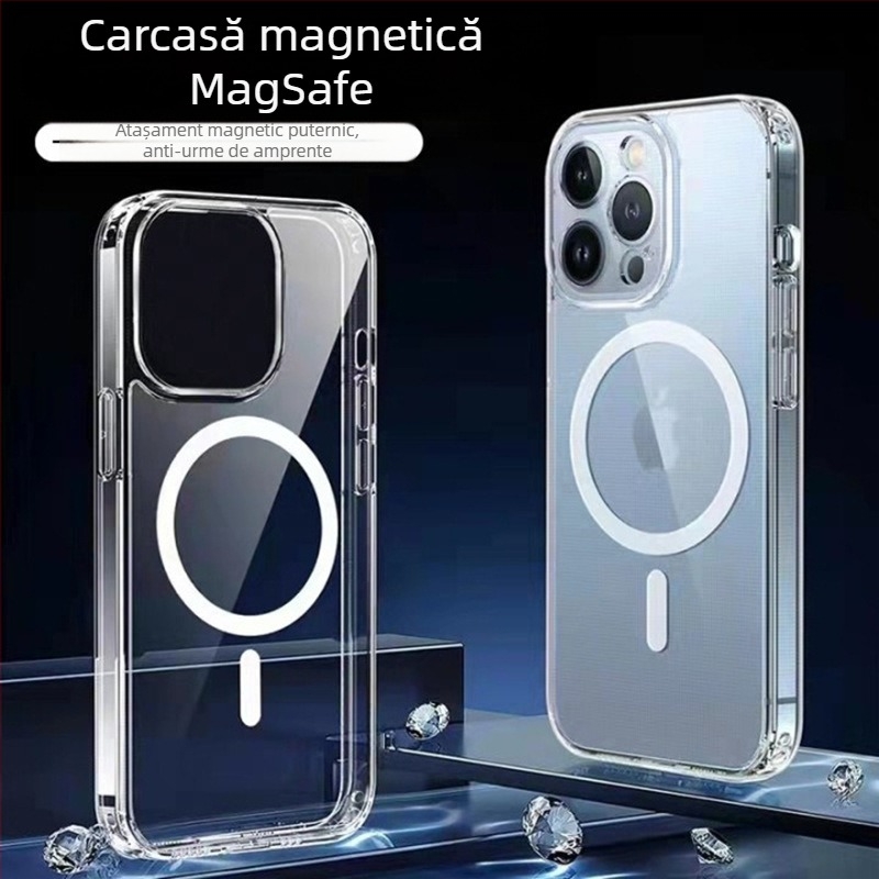 Carcasă iPhone MagSafe din silicon, design în relief, magnetică, rezistentă la șocuri și la căderi
