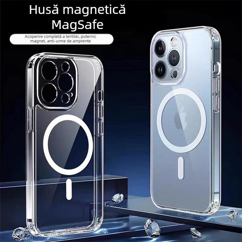 Carcasă iPhone MagSafe din silicon, design în relief, magnetică, rezistentă la șocuri și la căderi