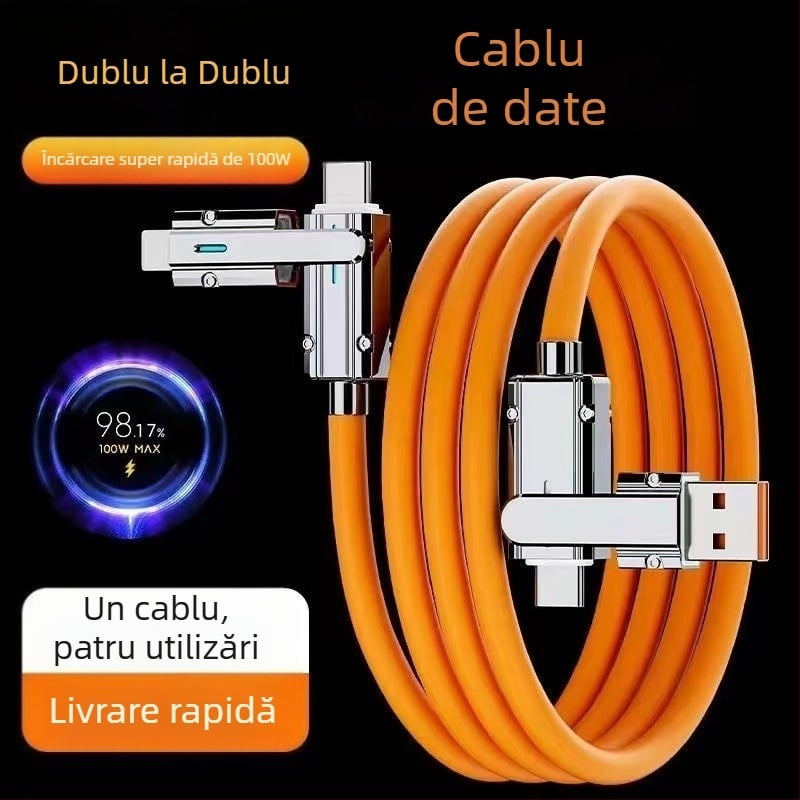 Cablu USB 4 în 1 pentru încărcare și transfer de date: Type-C, Lightning, Micro-USB, încărcare rapidă până la 120W