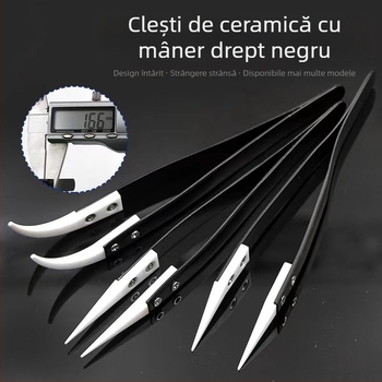 Pensete de precizie cu vârf ceramic, corp din oțel inoxidabil, anti-magnetice, rezistente la acizi, cu vârf ascuțit îndoit
