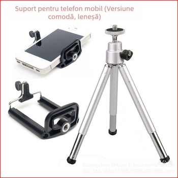 Trepied mini de birou pentru telefon, telescopic în două secțiuni – construcție din aluminiu/plastic; compatibil cu telefoane de 45–85 mm; înălțime 11–22 cm; încărcare maximă 1