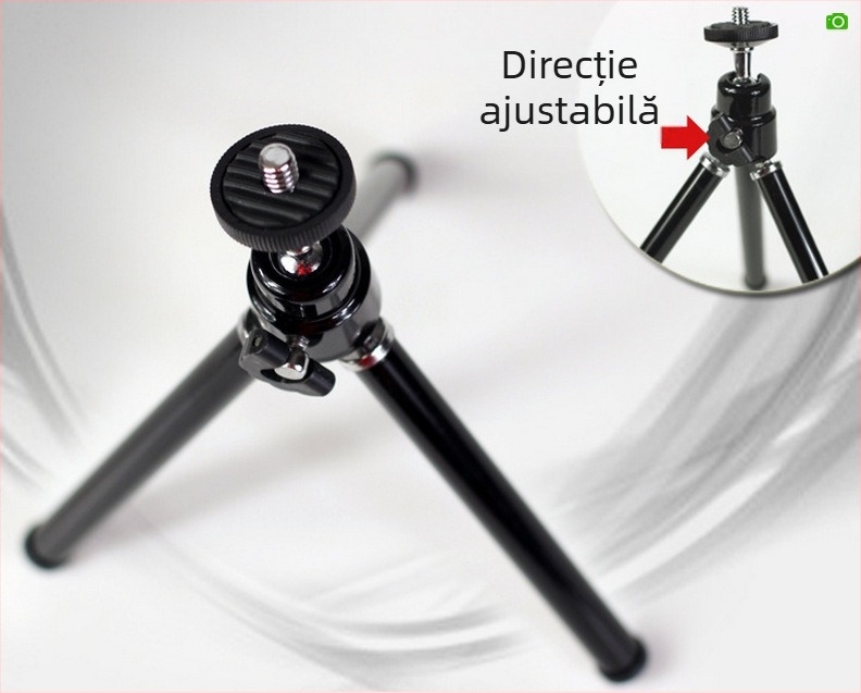 Trepied mini de birou pentru telefon, telescopic în două secțiuni – construcție din aluminiu/plastic; compatibil cu telefoane de 45–85 mm; înălțime 11–22 cm; încărcare maximă 1