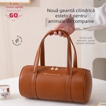 Geantă cilindrică din PVC pentru cosmetică — stil coreean, organizator de călătorie multifuncțional