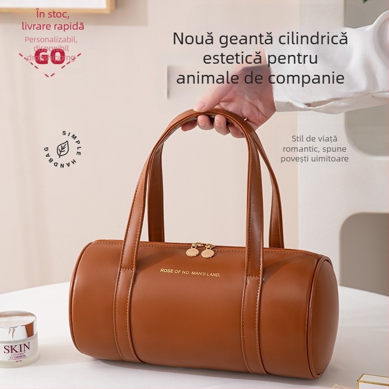 Geantă cilindrică din PVC pentru cosmetică — stil coreean, organizator de călătorie multifuncțional