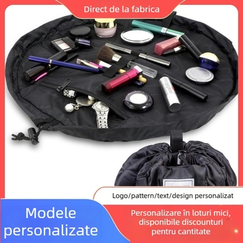 Geantă de cosmetică cu spațiu pentru pensule, capacitate mare, geantă de voiaj pentru baie, închidere cu șnur, material poliester, design universal