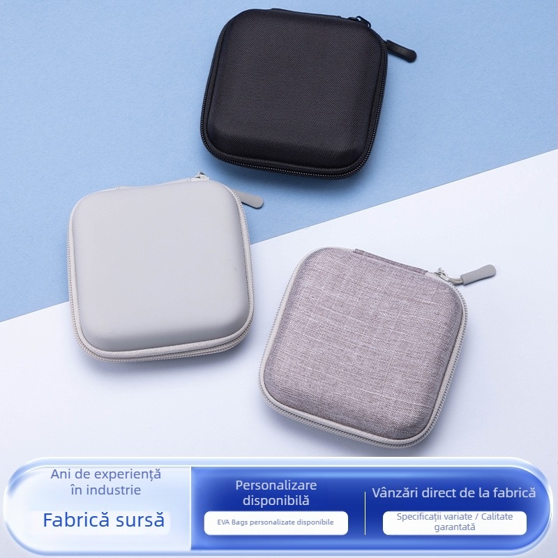Caseră EVA pătrată pentru SSD, cabluri, încărcătoare și căști; Material EVA compozit, modelul 05, presare la cald + cusut; capacitate de susținere până la 600 g