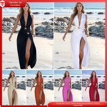 Set de baie din trei părți, costum de baie elastic, guler halter, cu pernă la bust, fără suport metalic; model solid; material poliester 82%, căptușeală 18% spandex; greutate 250 g; potrivit pentru fitness, dans și înot