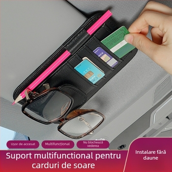 Clip pentru ochelari auto și husă – PU piele, brand DUKU, funcții: clip pentru ochelari, suport pentru bilete, suport pentru certificate, destinat parasolarului auto, durată lungă de viață