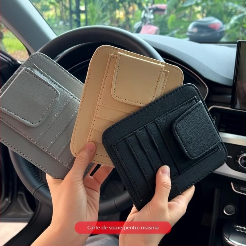 Clip pentru ochelari auto și husă – PU piele, brand DUKU, funcții: clip pentru ochelari, suport pentru bilete, suport pentru certificate, destinat parasolarului auto, durată lungă de viață