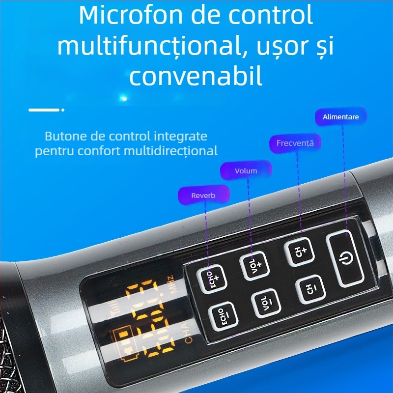 Microfon pentru KTV/Live, model U540B - răspuns în frecvență 20 Hz–20 kHz, SNR ≥95 dB, baterie detașabilă 1000–1200 mAh, autonomie 3–6 ore