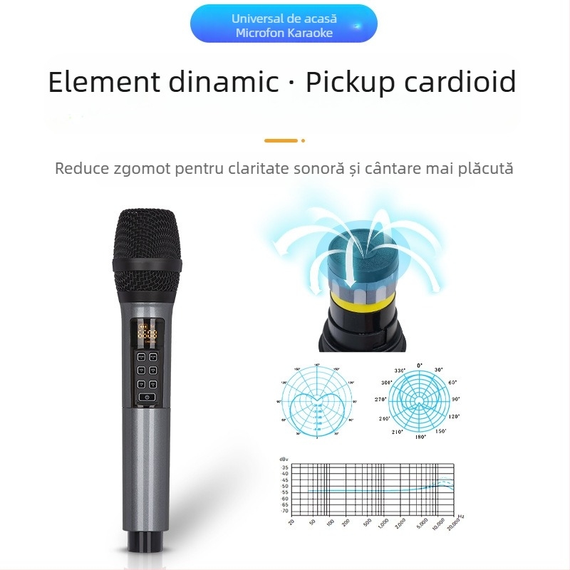Microfon pentru KTV/Live, model U540B - răspuns în frecvență 20 Hz–20 kHz, SNR ≥95 dB, baterie detașabilă 1000–1200 mAh, autonomie 3–6 ore