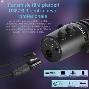 MV7 microfon dinamic pentru transmisiuni live și înregistrare profesională, polaritate cardioid, interval de frecvență 60 Hz–15 kHz, raport semnal-zgomot ≥85 dB, fără baterie încorporată