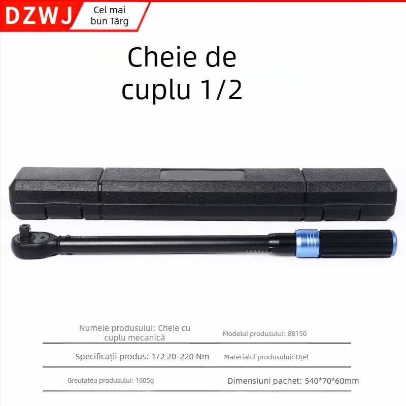 Cheie dinamometrică DZT, afișaj tip scară, finisaj electroplatină, precizie ±0.1, greutate 1.7