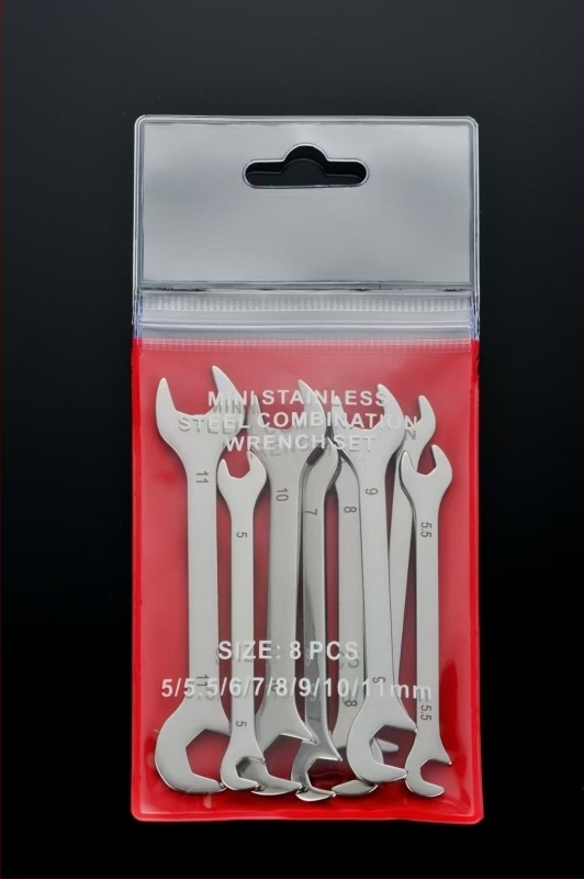 Set de 10 chei mini cu deschidere deschisă, dual-use, dimensiuni metrice și inch, din oțel carbon, greutate 0,13 kg