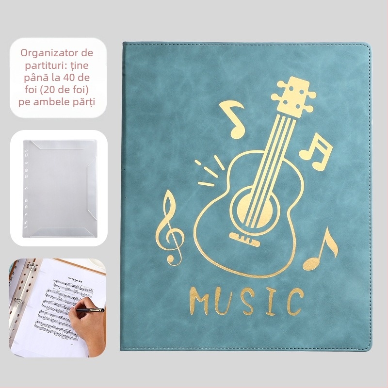 Mapă pentru partituri din piele, Monrick, model Music score clip, 20 de pagini, grosime 30