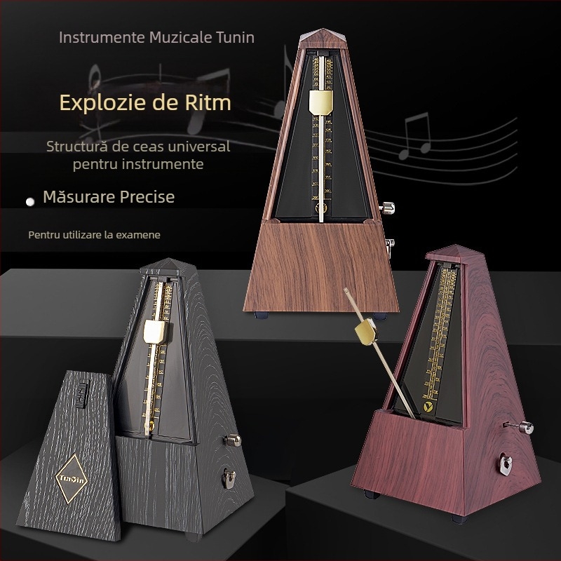 Metronom mecanic pentru instrumente muzicale — design în formă de turn, mecanism japonez, metal pur, model TY-031
