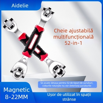 Set de chei multifuncțional 52-în-1 și 8-în-1, din oțel crom-vanadiu, cromată, cu dublă funcționalitate