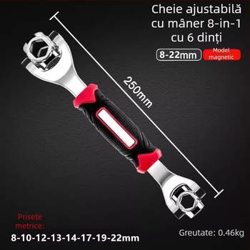 Set de chei multifuncțional 52-în-1 și 8-în-1, din oțel crom-vanadiu, cromată, cu dublă funcționalitate