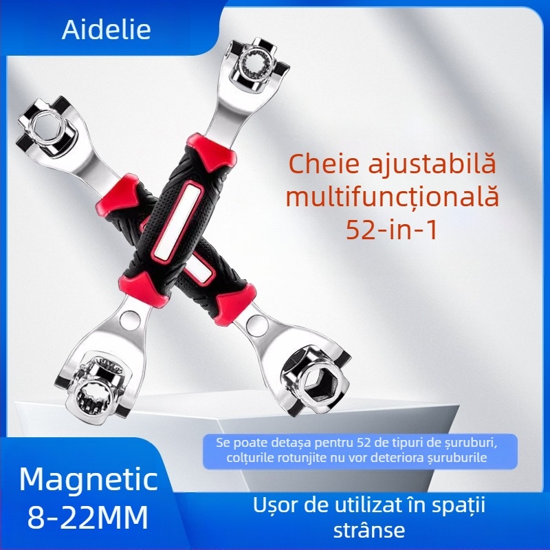 Set de chei multifuncțional 52-în-1 și 8-în-1, din oțel crom-vanadiu, cromată, cu dublă funcționalitate