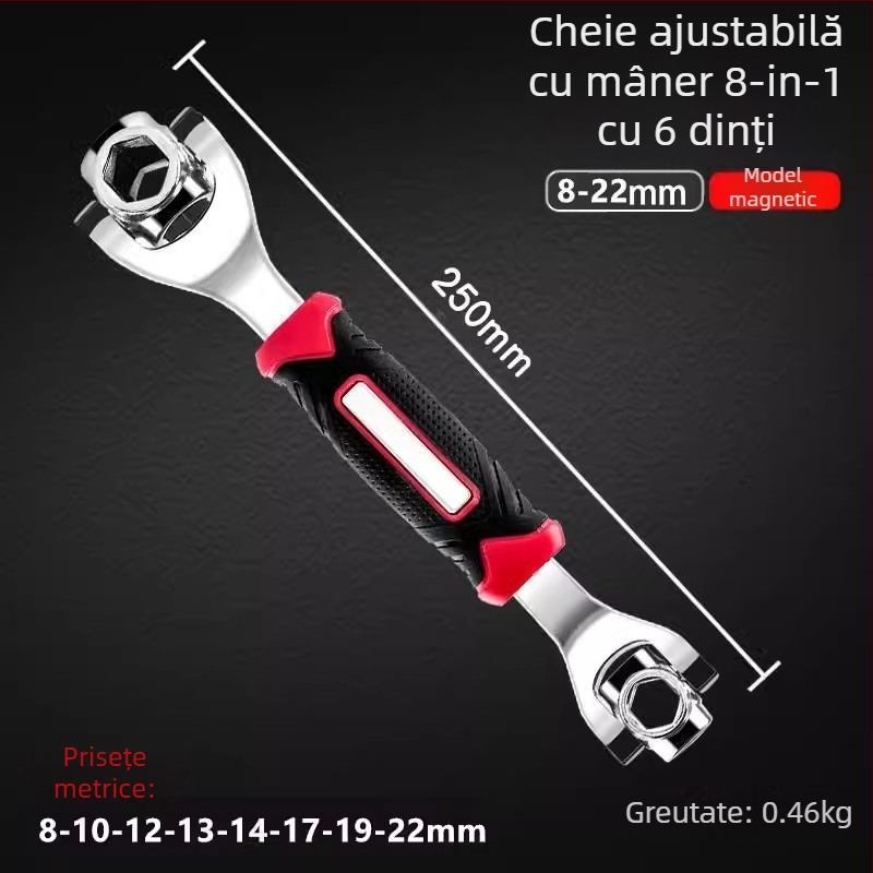 Set de chei multifuncțional 52-în-1 și 8-în-1, din oțel crom-vanadiu, cromată, cu dublă funcționalitate