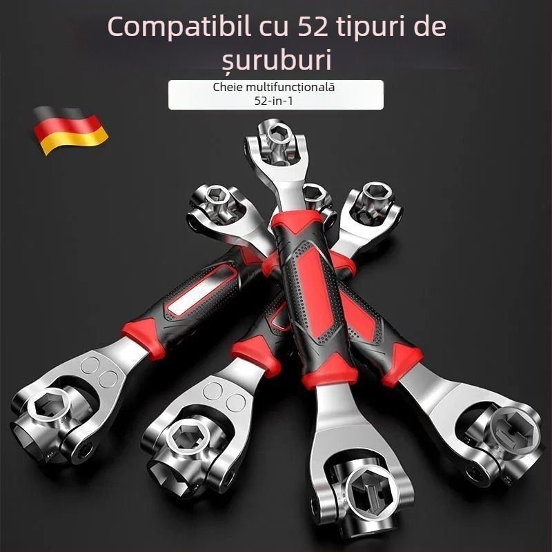 Set de chei multifuncțional 52-în-1 și 8-în-1, din oțel crom-vanadiu, cromată, cu dublă funcționalitate