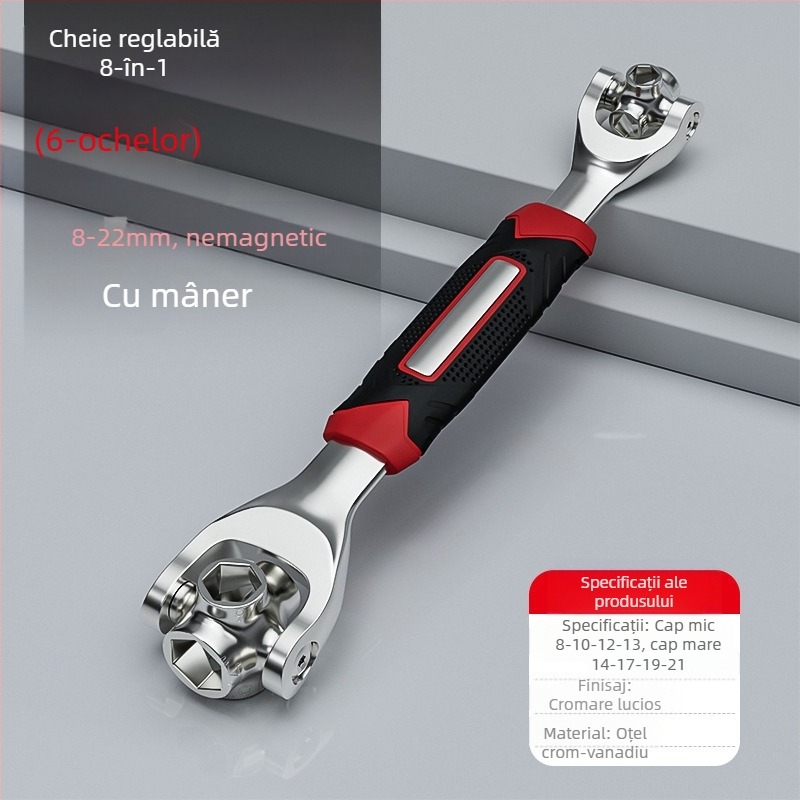 Set de chei multifuncțional 52-în-1 și 8-în-1, din oțel crom-vanadiu, cromată, cu dublă funcționalitate