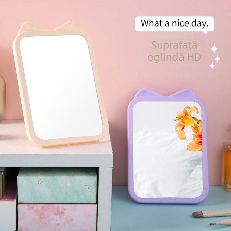 Oglindă de birou cu ramă din plastic, pliabilă și montare pe perete, portabilă (ramă din plastic; fără electricitate; pliabilă; montare pe perete; imprimare logo disponibil)