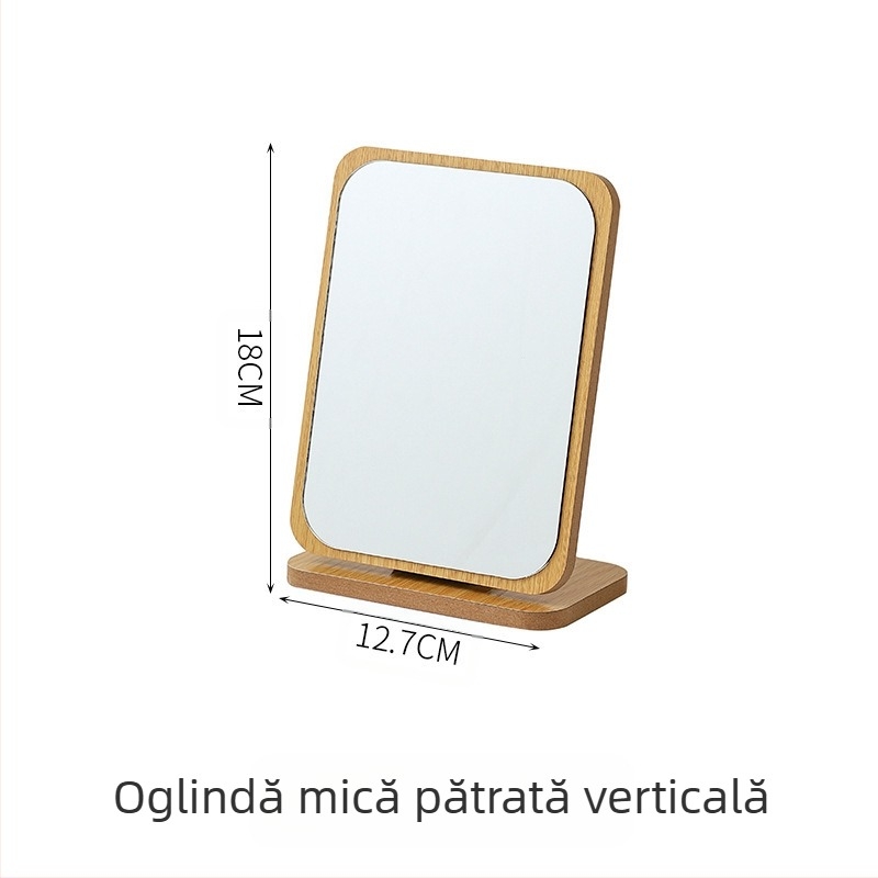 Oglindă de machiaj pentru birou, cu față unică, ramă din lemn, rotativă, pliabilă, portabilă