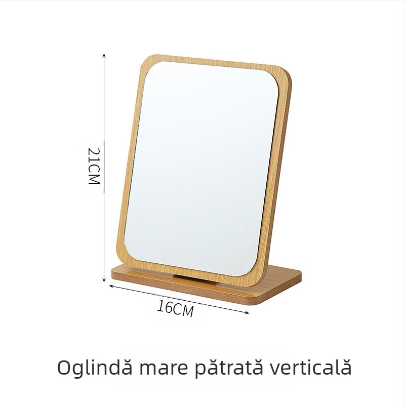 Oglindă de machiaj pentru birou, cu față unică, ramă din lemn, rotativă, pliabilă, portabilă