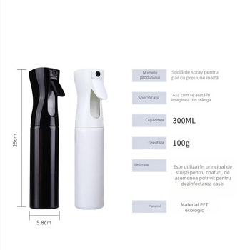 Sticla de pulverizare pentru coafare – Presiune înaltă, Pulverizare continuă, ceață ultra-fină, Compatibil cu dezinfectant pe bază de alcool 84, Capacitate 200/300 ml