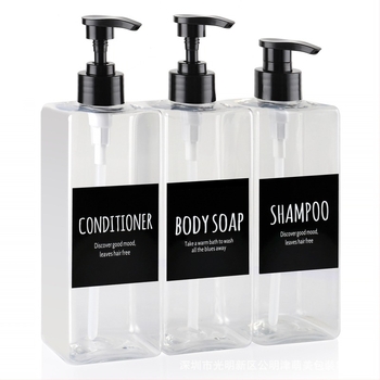 Set de trei sticle cu pompă pentru igienă și îngrijire — sticle din plastic, finisaj silk-screen, model DR500-40