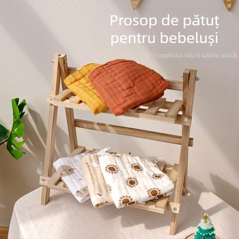 Prosop-bib bebe din fibre de bambus, 6-straturi, absorbant, imprimeu cu desene animate, cu posibilitatea de a fi atârnat