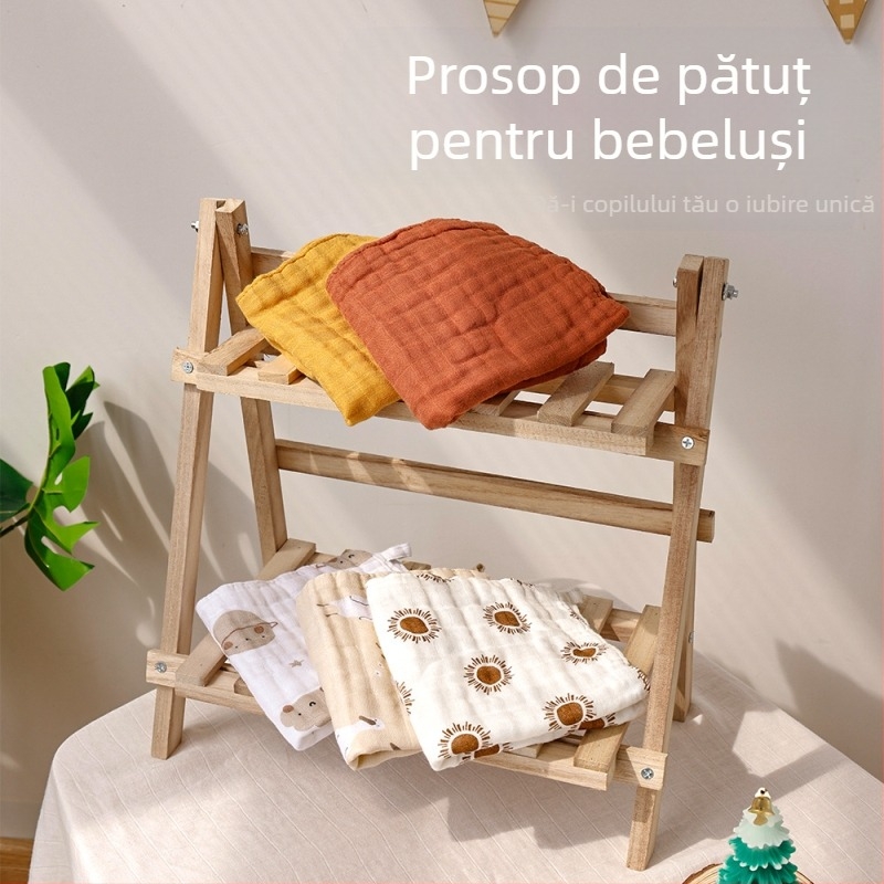 Prosop-bib bebe din fibre de bambus, 6-straturi, absorbant, imprimeu cu desene animate, cu posibilitatea de a fi atârnat