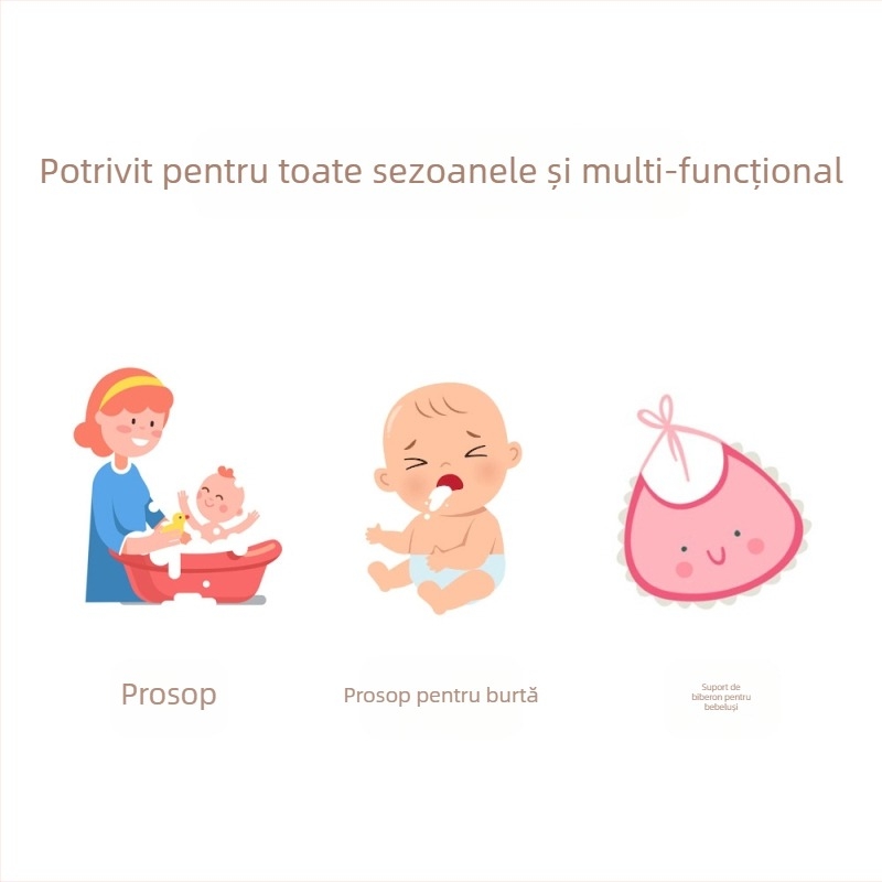 Prosop-bib bebe din fibre de bambus, 6-straturi, absorbant, imprimeu cu desene animate, cu posibilitatea de a fi atârnat